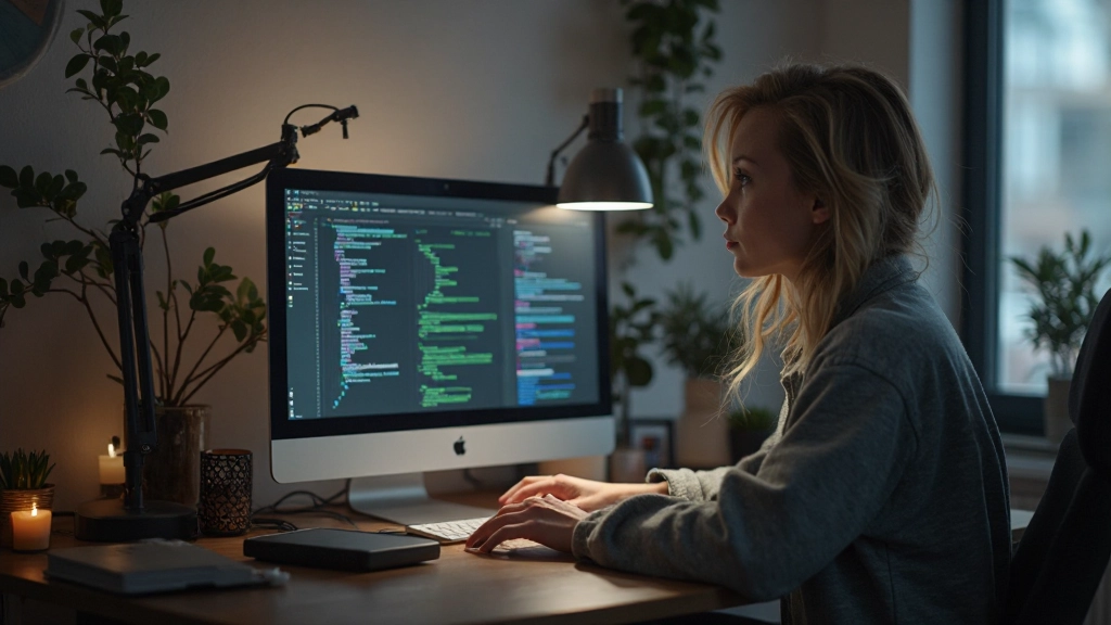 Developer aan het werk met schermlezersoftware op een monitor
