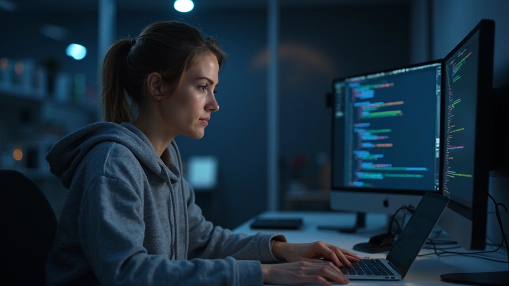 Developer die code schrijft voor toetsenbordnavigatie in een code editor